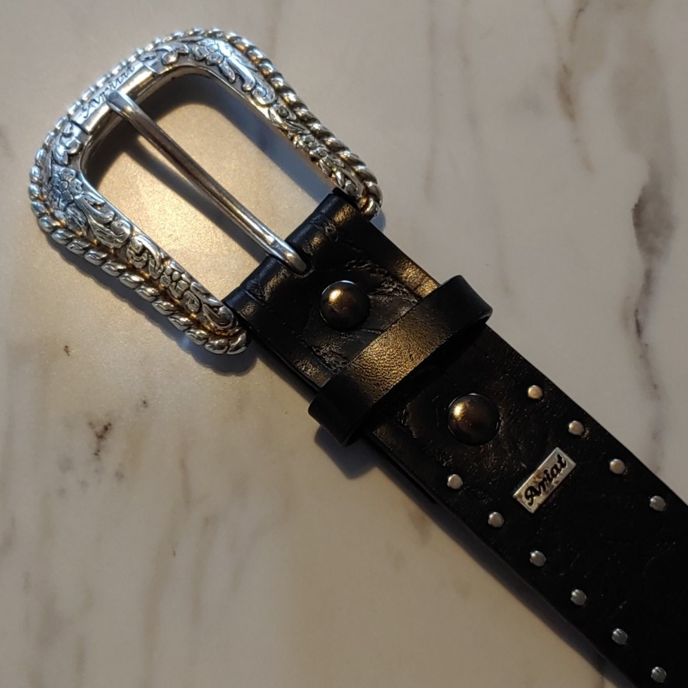 Airat Size 34 Black Tooled Leather Stud Belt
